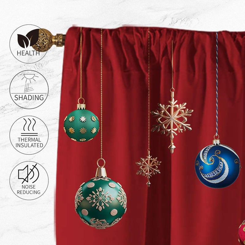 SUNWISHA Christmas Wreath Curtains Valance for Kitchen Window Decor 52 x 18 Inch Red - Image 4